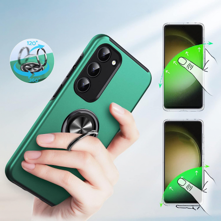 Husă pentru Samsung Galaxy S23, inel multifuncțional 360°, Protecție Militară Antișoc, Verde [5]