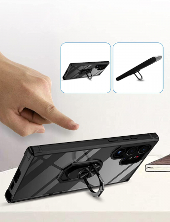 Husă pentru Samsung Galaxy S23 ULTRA, Hybrid Antișoc, inel multifuncțional 360°, Negru [3]