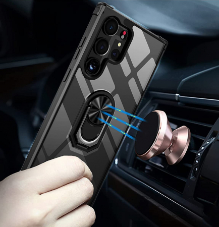 Husă pentru Samsung Galaxy S23 ULTRA, Hybrid Antișoc, inel multifuncțional 360°, Negru [2]