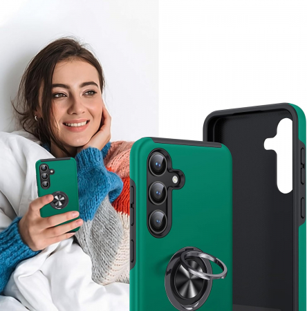 Husă pentru Samsung Galaxy S24 FE, inel multifuncțional 360°, Protecție Militară Antișoc, Verde [7]