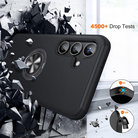 Husă pentru Samsung Galaxy S24 PLUS, inel multifuncțional 360°, Protecție Militară Antișoc, Negru [3]