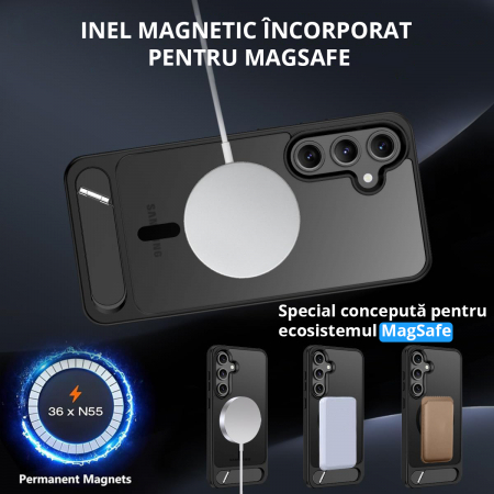 Husă pentru Samsung Galaxy S24 PLUS, MagSafe, Protecție standard Militar, cu Suport Metalic Încorporat, Negru [3]