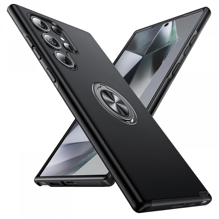 Husă pentru Samsung Galaxy S24 ULTRA, inel multifuncțional 360°, Protecție Militară Antișoc, Negru