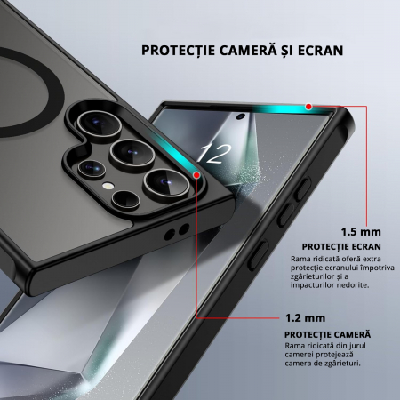 Husă pentru Samsung Galaxy S24 ULTRA, MagSafe, Protecție standard Militar, cu Suport Metalic Încorporat, Negru [1]