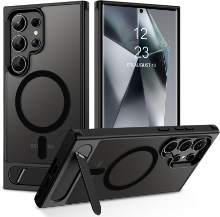 Mobilesmart - Husă pentru Samsung Galaxy S24 ULTRA, MagSafe, Protecție standard Militar, cu Suport Metalic Încorporat, Negru
