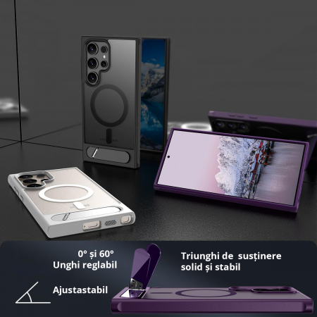 Husă pentru Samsung Galaxy S24 ULTRA, MagSafe, Protecție standard Militar, cu Suport Metalic Încorporat, Violet [5]
