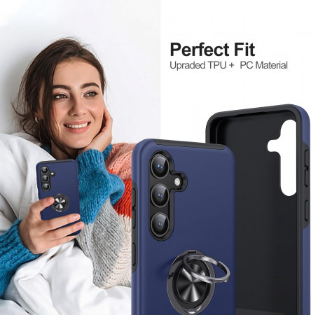 Husă pentru Samsung Galaxy S25, inel multifuncțional 360°, Protecție Militară Antișoc, Blue [7]