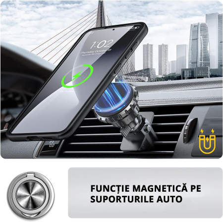 Husă pentru Samsung Galaxy S25, inel multifuncțional 360°, Protecție Militară Antișoc, Negru [5]