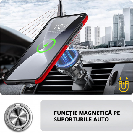 Husă pentru Samsung Galaxy S25, inel multifuncțional 360°, Protecție Militară Antișoc, Roșu [5]