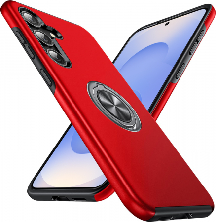 Mobilesmart - Husă pentru Samsung Galaxy S25, inel multifuncțional 360°, Protecție Militară Antișoc, Roșu