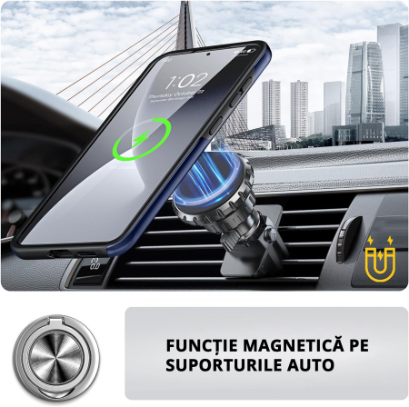 Husă pentru Samsung Galaxy S25 PLUS, inel multifuncțional 360°, Protecție Militară Antișoc, Blue [5]