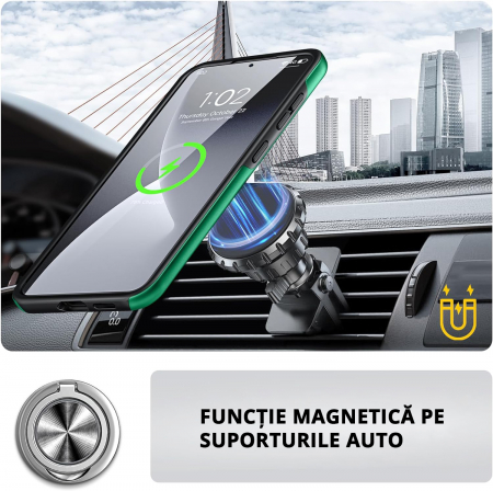 Husă pentru Samsung Galaxy S25 PLUS, inel multifuncțional 360°, Protecție Militară Antișoc, Verde [5]