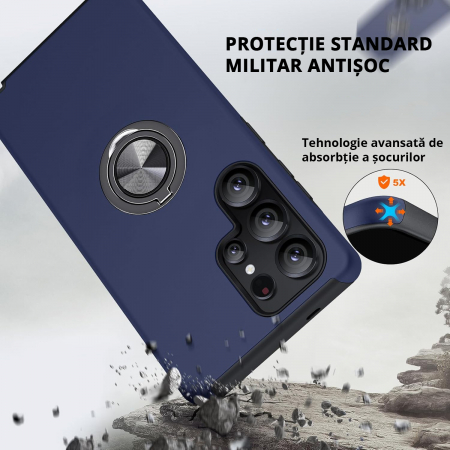 Husă pentru Samsung Galaxy S25 ULTRA, inel multifuncțional 360°, Protecție Militară Antișoc, Blue [3]