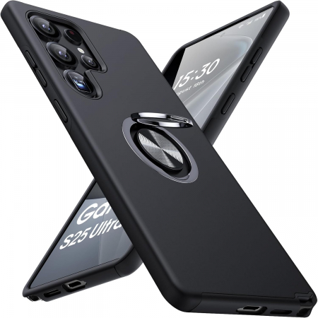 Mobilesmart - Husă pentru Samsung Galaxy S25 ULTRA, inel multifuncțional 360°, Protecție Militară Antișoc, Negru