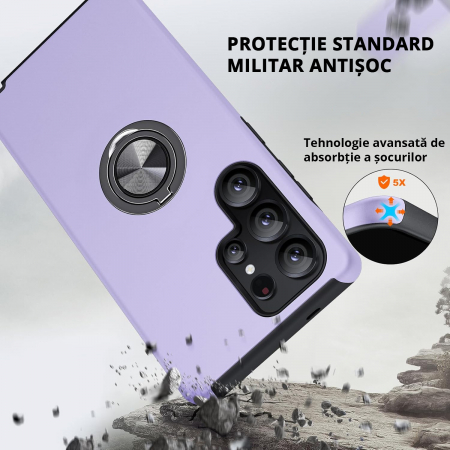 Husă pentru Samsung Galaxy S25 ULTRA, inel multifuncțional 360°, Protecție Militară Antișoc, Purple [3]