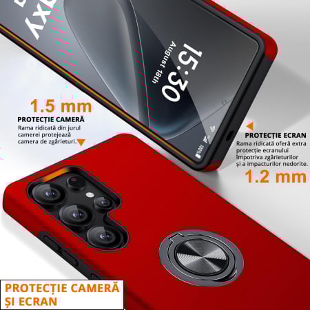 Husă pentru Samsung Galaxy S25 ULTRA, inel multifuncțional 360°, Protecție Militară Antișoc, Roșu [2]