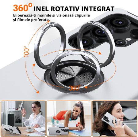 Husă pentru Samsung Galaxy S25 ULTRA, inel multifuncțional 360°, Protecție Militară Antișoc, Silver [4]