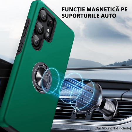 Husă pentru Samsung Galaxy S25 ULTRA, inel multifuncțional 360°, Protecție Militară Antișoc, Verde [5]
