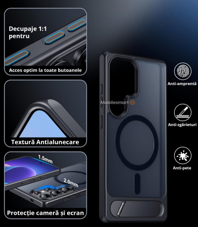 Husă pentru Samsung Galaxy S25 ULTRA, MagSafe, Protecție standard Militar, cu Suport Metalic Încorporat, Negru [4]