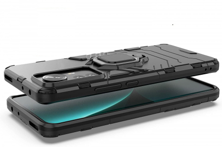 Husa pentru Xiaomi 12 PRO, Hybrid Antisoc, carcasa cu inel rotativ 360 si Kickstand, Negru [2]