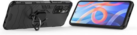 Husa pentru Xiaomi Redmi Note 11, Hybrid Antisoc, carcasa cu inel rotativ 360 si Kickstand, Negru [3]