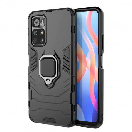Fara categorie - Husa pentru Xiaomi Redmi Note 11, Hybrid Antisoc, carcasa cu inel rotativ 360 si Kickstand, Negru