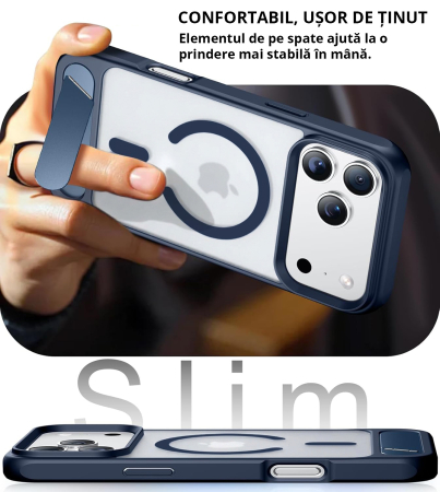 Husă premium pentru iPhone 17 PRO MAX, MobileSmart, MagSafe, suport ascuns și protecție militară antișoc cu margini ridicate, Blue [3]