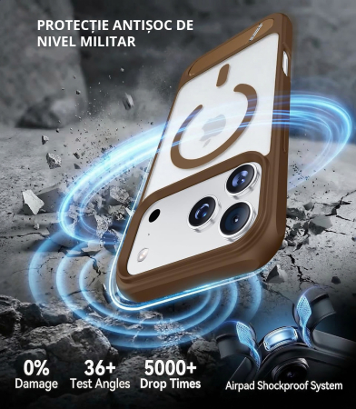 Husă premium pentru iPhone 17 PRO MAX, MobileSmart, MagSafe, suport ascuns și protecție militară antișoc cu margini ridicate, Maro Mocha [2]