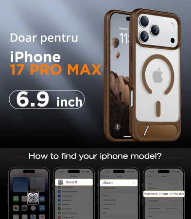 Husă premium pentru iPhone 17 PRO MAX, MobileSmart, MagSafe, suport ascuns și protecție militară antișoc cu margini ridicate, Maro Mocha [1]