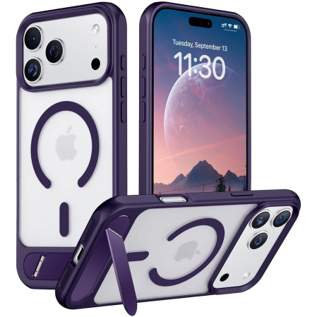 Huse iPhone 17 Pro Max - Husă premium pentru iPhone 17 PRO MAX, MobileSmart, MagSafe, suport ascuns și protecție militară antișoc cu margini ridicate, Mov