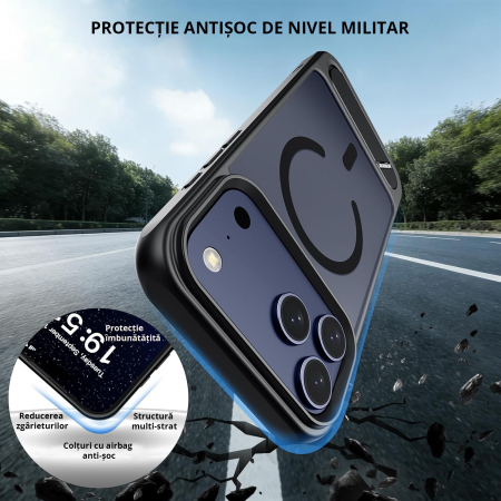 Husă premium pentru iPhone 17 PRO MAX, MobileSmart, MagSafe, suport ascuns și protecție militară antișoc cu margini ridicate, Negru Mat [2]
