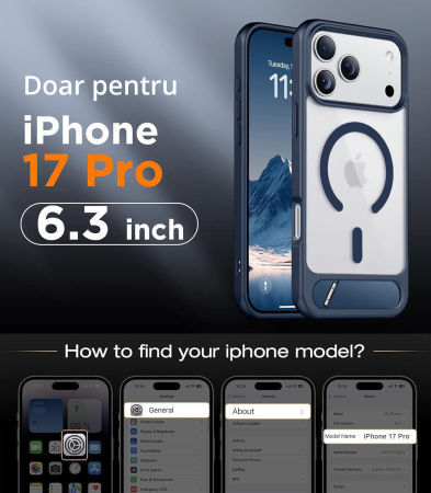 Husă premium pentru iPhone 17 PRO, MobileSmart, MagSafe, suport ascuns și protecție militară antișoc cu margini ridicate, Blue [1]