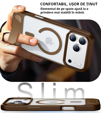 Husă premium pentru iPhone 17 PRO, MobileSmart, MagSafe, suport ascuns și protecție militară antișoc cu margini ridicate, Maro Mocha [3]