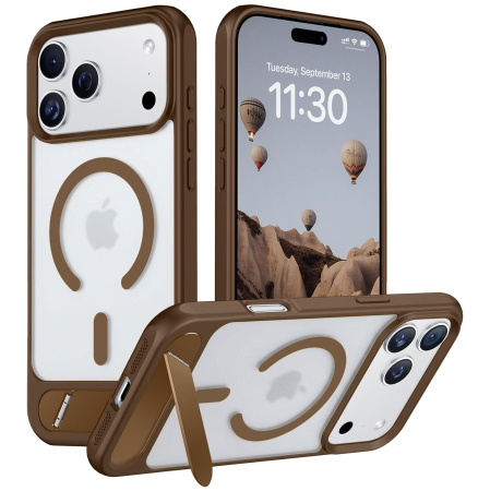 Huse iPhone 17 Pro - Husă premium pentru iPhone 17 PRO, MobileSmart, MagSafe, suport ascuns și protecție militară antișoc cu margini ridicate, Maro Mocha