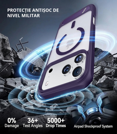 Husă premium pentru iPhone 17 PRO, MobileSmart, MagSafe, suport ascuns și protecție militară antișoc cu margini ridicate, Mov [2]