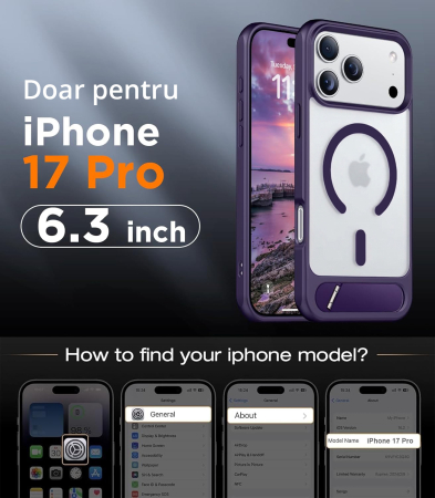 Husă premium pentru iPhone 17 PRO, MobileSmart, MagSafe, suport ascuns și protecție militară antișoc cu margini ridicate, Mov [1]