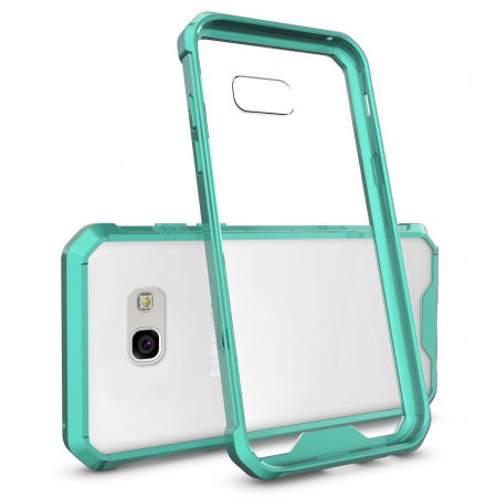 Huse telefoane - Husa Samsung Galaxy A5 2017, Hybrid Antisoc, carcasa spate PC transparenta cu cadru, Verde