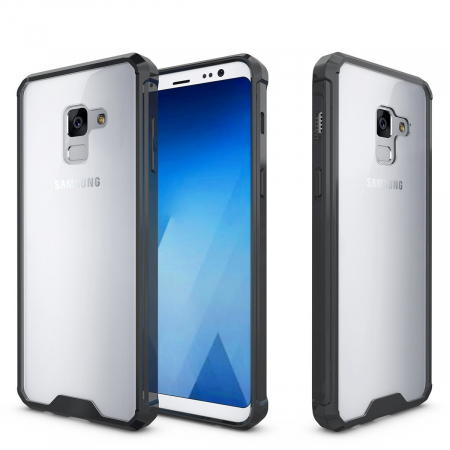 Husa Samsung Galaxy A8 2018, Hybrid Antisoc, carcasa spate PC transparenta cu cadru, Negru [3]