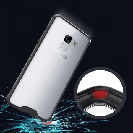 Husa Samsung Galaxy A8 2018, Hybrid Antisoc, carcasa spate PC transparenta cu cadru, Negru [1]