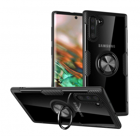 Husa Samsung Galaxy Note 10, Hybrid Antisoc, carcasa cu inel rotativ 360 si Kickstand, Negru [4]