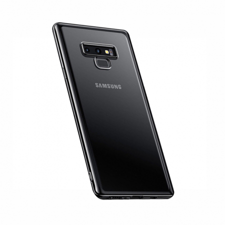 Husa Samsung Galaxy Note 9, Silicon ultraslim, cu spate transparent si cadru, Negru [0]