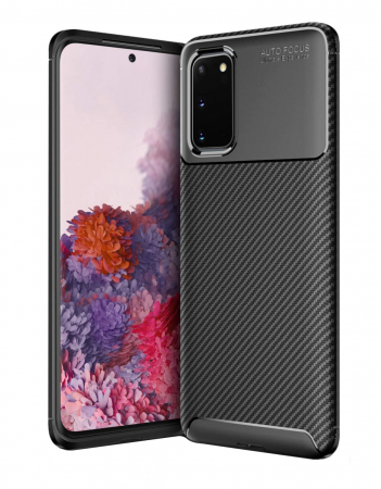 Huse Samsung Galaxy S20 - Husa Samsung Galaxy S20, fibra de carbon, Slim Antisoc, carcasa spate, Focus, Negru