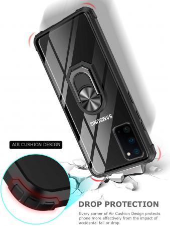 Husa Samsung Galaxy S20, Hybrid Antisoc, carcasa cu bumper, inel rotativ 360 si Kickstand, Negru [2]