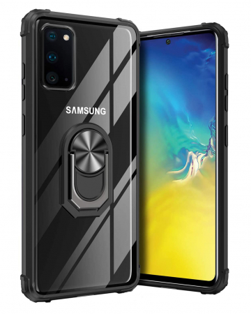 Huse Samsung Galaxy S20 - Husa Samsung Galaxy S20, Hybrid Antisoc, carcasa cu bumper, inel rotativ 360 si Kickstand, Negru