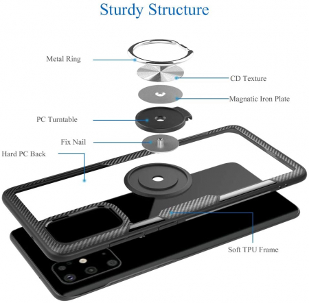 Husa Samsung Galaxy S20, Hybrid Antisoc, carcasa cu inel rotativ 360 si Kickstand, Negru [5]