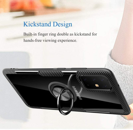 Husa Samsung Galaxy S20, Hybrid Antisoc, carcasa cu inel rotativ 360 si Kickstand, Negru [1]