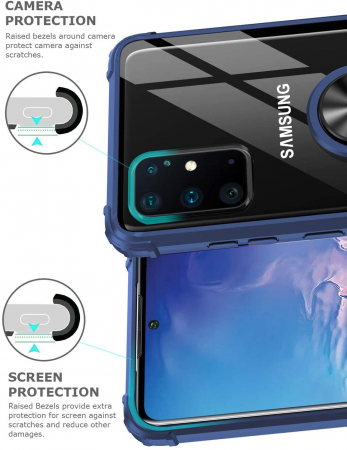 Husa Samsung Galaxy S20 PLUS, Hybrid Antisoc, carcasa cu bumper, inel rotativ 360 si Kickstand, Blue [2]