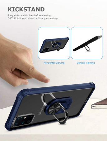 Husa Samsung Galaxy S20 PLUS, Hybrid Antisoc, carcasa cu bumper, inel rotativ 360 si Kickstand, Blue [5]