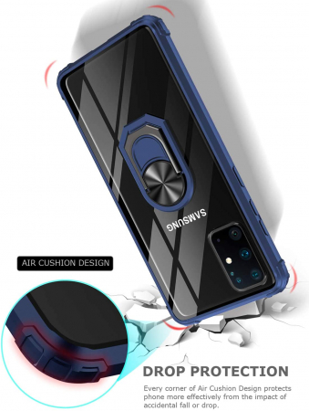 Husa Samsung Galaxy S20 PLUS, Hybrid Antisoc, carcasa cu bumper, inel rotativ 360 si Kickstand, Blue [3]