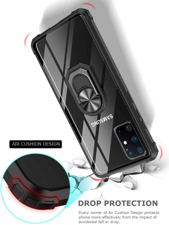 Husa Samsung Galaxy S20 PLUS, Hybrid Antisoc, carcasa cu bumper, inel rotativ 360 si Kickstand, Negru [1]